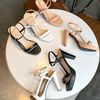 Sandal 10p gót trụ mũi tròn quai ngang nối hậu - MS: S10-23014