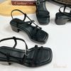 Sandal 5p gót trụ mũi vuông 2 quai mảnh nối eo - MS: S5-58003