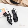 Sandal 5p gót trụ mũi vuông 2 quai mảnh nối eo - MS: S5-58003