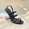 Sandal 10p gót trụ mika sơn mũi vuông 3 quai ngang mảnh - MS: S10-23012