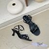 Sandal 7p gót vuông nhỏ mũi bầu 3 quai mảnh phối khóa vuông nhỏ - MS: S7-23033