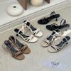 Sandal 7p gót vuông nhỏ mũi bầu 3 quai mảnh phối khóa vuông nhỏ - MS: S7-23033