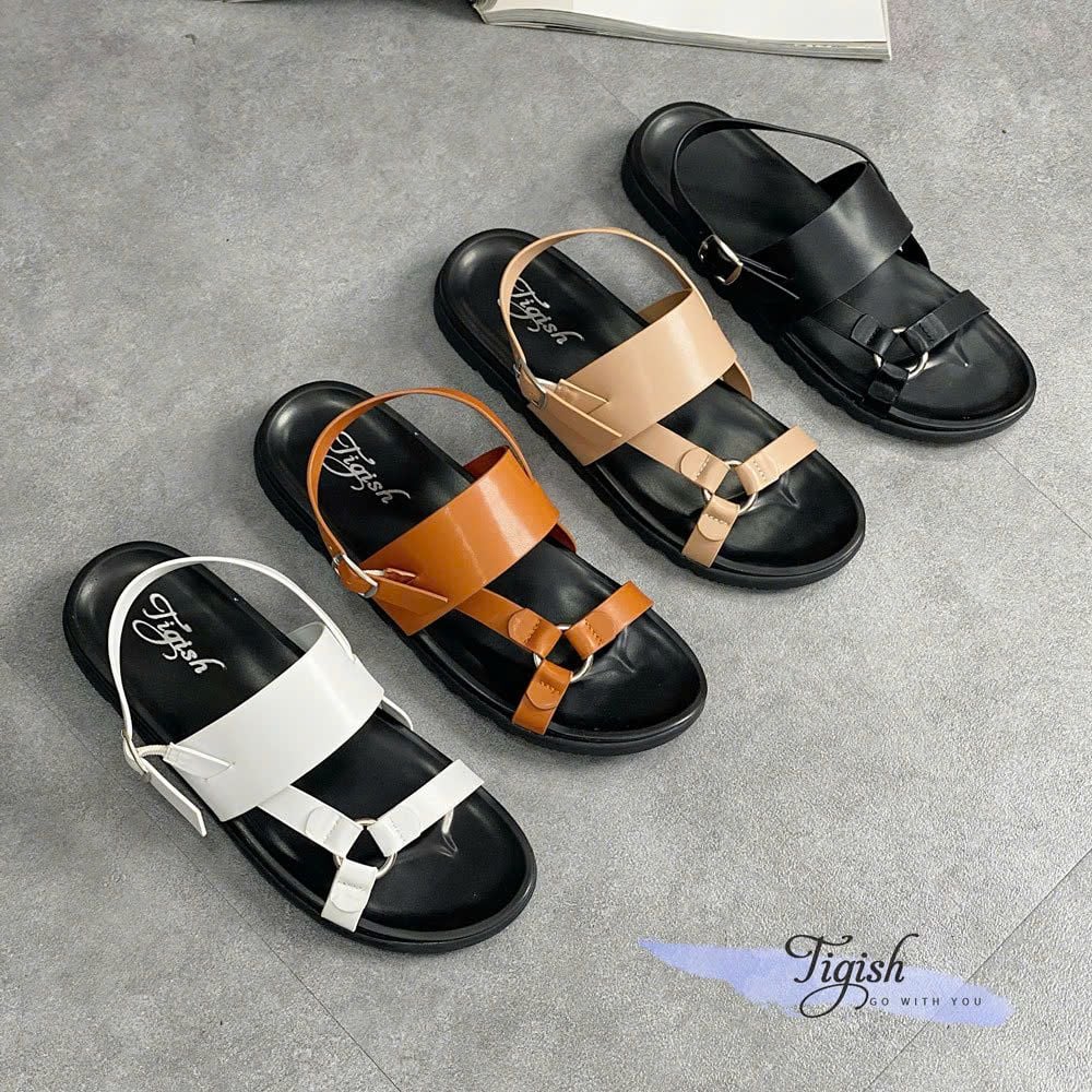 Sandal mũi tròn mũi tròn 3 quai nối khóa tròn liền hậu - MS: SX-25086