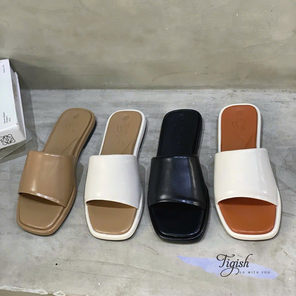 Dép xẹp mũi vuông quai ngang phối màu - MS: DX-25091