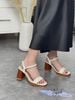 Sandal 8p gót trụ vân gỗ mũi vuông đúp mũi quai ngang - MS: S8-85001