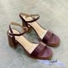 Sandal 8p gót trụ vân gỗ mũi vuông đúp mũi quai ngang - MS: S8-85001