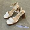 Sandal 8p gót trụ vân gỗ mũi vuông đúp mũi quai ngang - MS: S8-85001