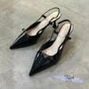 Cao gót 7p gót hoa mũi nhọn phối quai ngang khóa hậu hở thun - MS: C7-89003