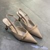 Cao gót 7p gót hoa mũi nhọn phối quai ngang khóa hậu hở thun - MS: C7-89003