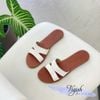 Dép xẹp mũi tròn 2 quai may giữa da - MS: DX-01065