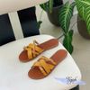Dép xẹp da mũi tròn 4 quai đan phối 2 khóa - MS: DX-01062