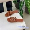 Dép xẹp da mũi tròn 4 quai đan phối 2 khóa - MS: DX-01062
