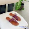 Dép xẹp da mũi tròn xỏ ngón quai xéo phối khóa - MS: DX-01063