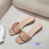Guốc 3cm gót viền đồng mũi vuông quai ngang phối khóa - MS: G3-64009