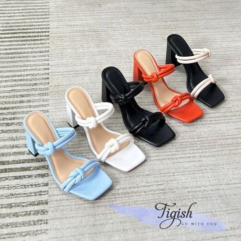  Guốc 7cm gót vuông mũi vuông hai quai thắt nút - MS: G7-85006 