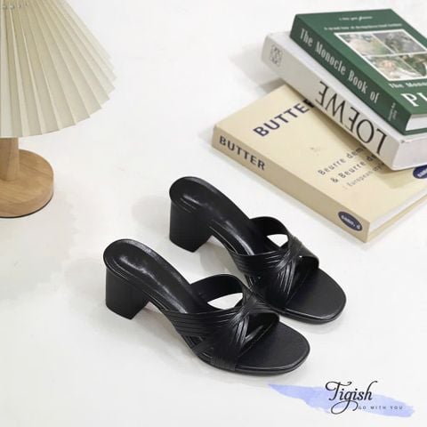  Guốc 5cm gót trụ mũi bầu nhiều quai mảnh may giữa - MS: G5-23031 