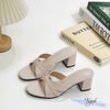 Guốc 5cm gót trụ mũi bầu nhiều quai mảnh may giữa - MS: G5-23031