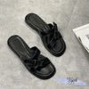 Dép xẹp mũi vuông quai chéo phối nơ - MS: DX-25092