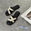 Dép xẹp mũi vuông quai chéo phối nơ - MS: DX-25092