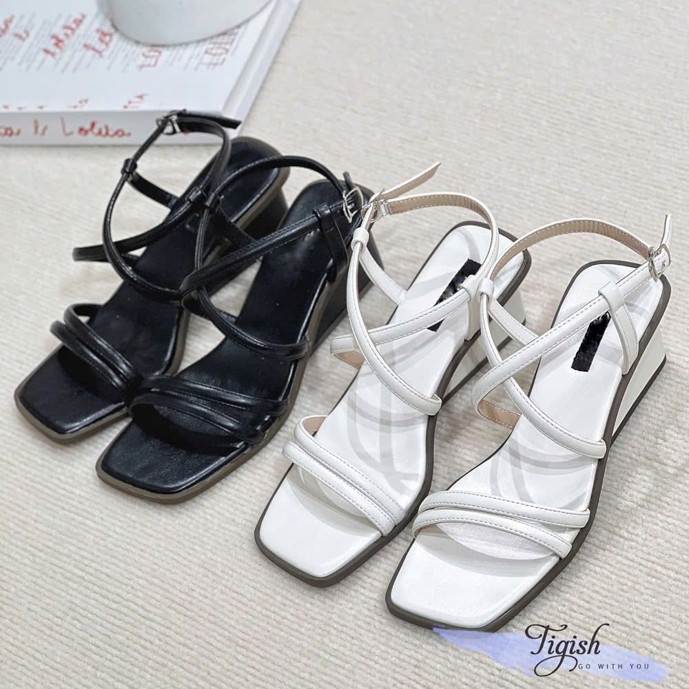 Sandal xuồng 5cm mũi vuông quai ngang mảnh chéo hậu - MS: X5-26009
