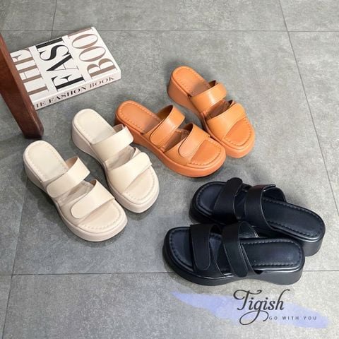  Dép bánh mì 5cm mũi tròn 2 quai ngang xé dán may viền chỉ - MS: D5-58006 