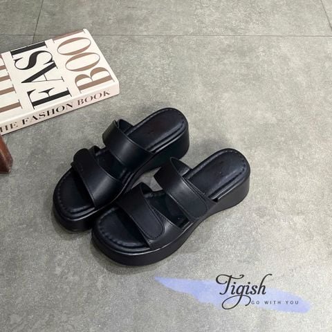  Dép bánh mì 5cm mũi tròn 2 quai ngang xé dán may viền chỉ - MS: D5-58006 