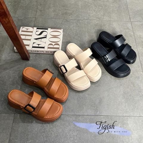  Dép bánh mì 5cm mũi tròn 2 quai ngang 1 khóa sau - MS: D5-58008 