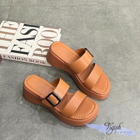  Dép bánh mì 5cm mũi tròn 2 quai ngang 1 khóa sau - MS: D5-58008 