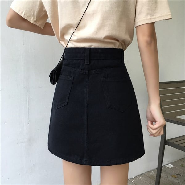 Set váy jean đen kèm áo khoác crop Nhà Kho Liti