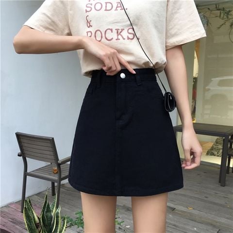 Chân váy jeans bút chì suông rua chỉ màu đen