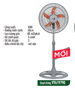 QUẠT ĐỨNG ASIA TURBO ONE VY619890/VY619790 - 55W (ĐEN/XÁM)