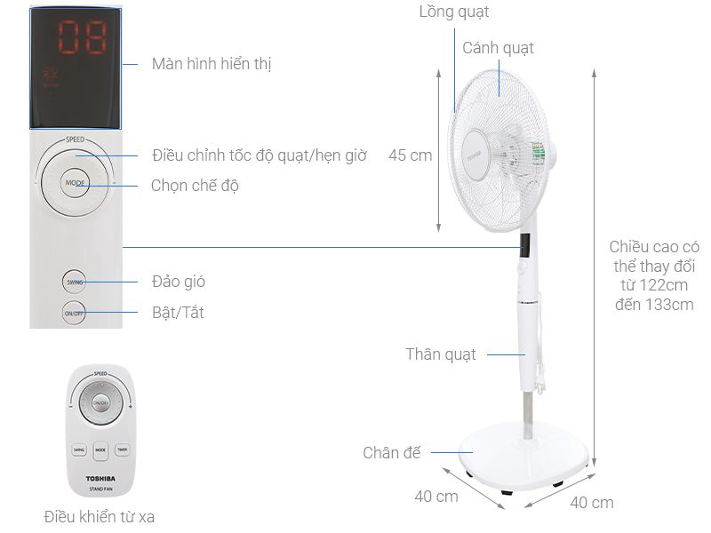 Quạt đứng Toshiba F-LSD30(W)VN - Remote