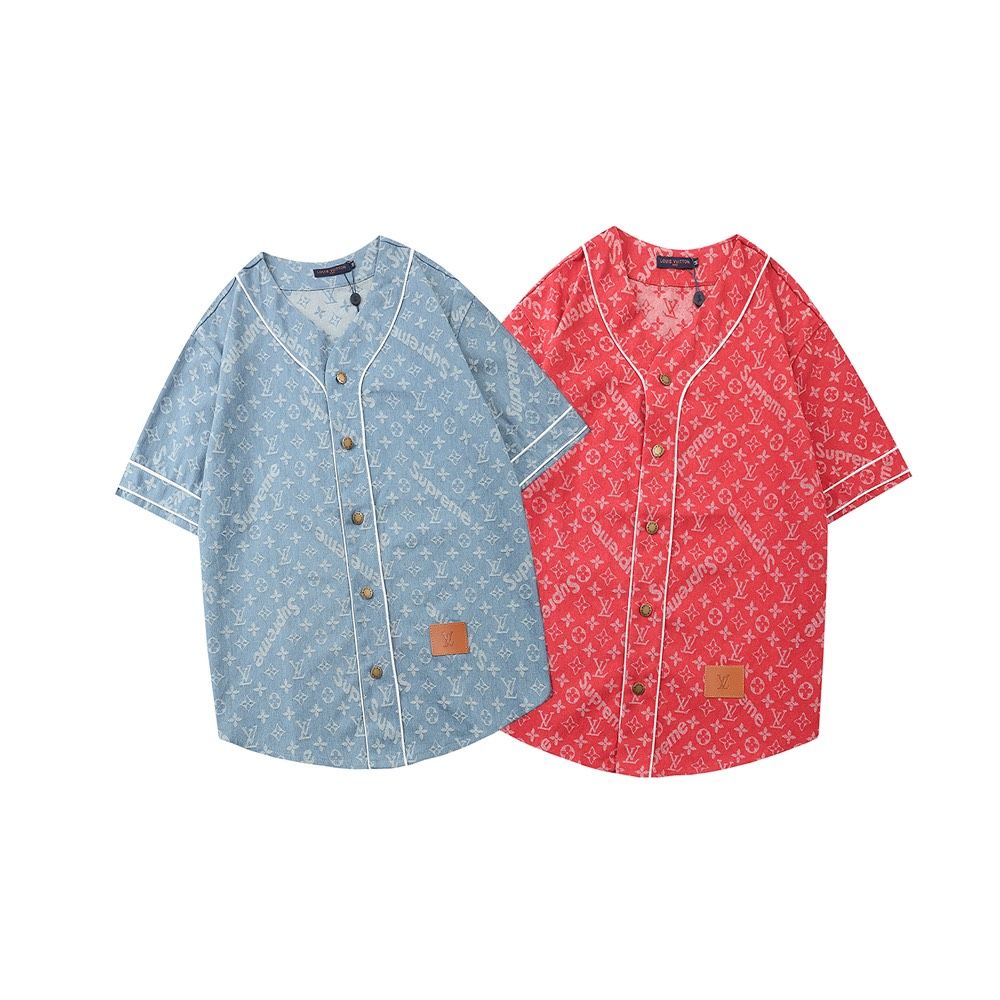 Supreme Louis Vuitton x Supreme Red Denim Baseball Shirt