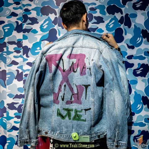  OFF WHITE SLIM BLEACHED DENIM JACKET INDIGO/MUTICOLOR 