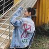 OFF WHITE SLIM BLEACHED DENIM JACKET INDIGO/MUTICOLOR