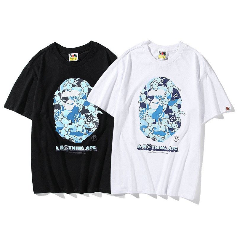 A BATHING APE® x MEDICOM TOY APE HEAD BLUE BE@RBRICK TEE