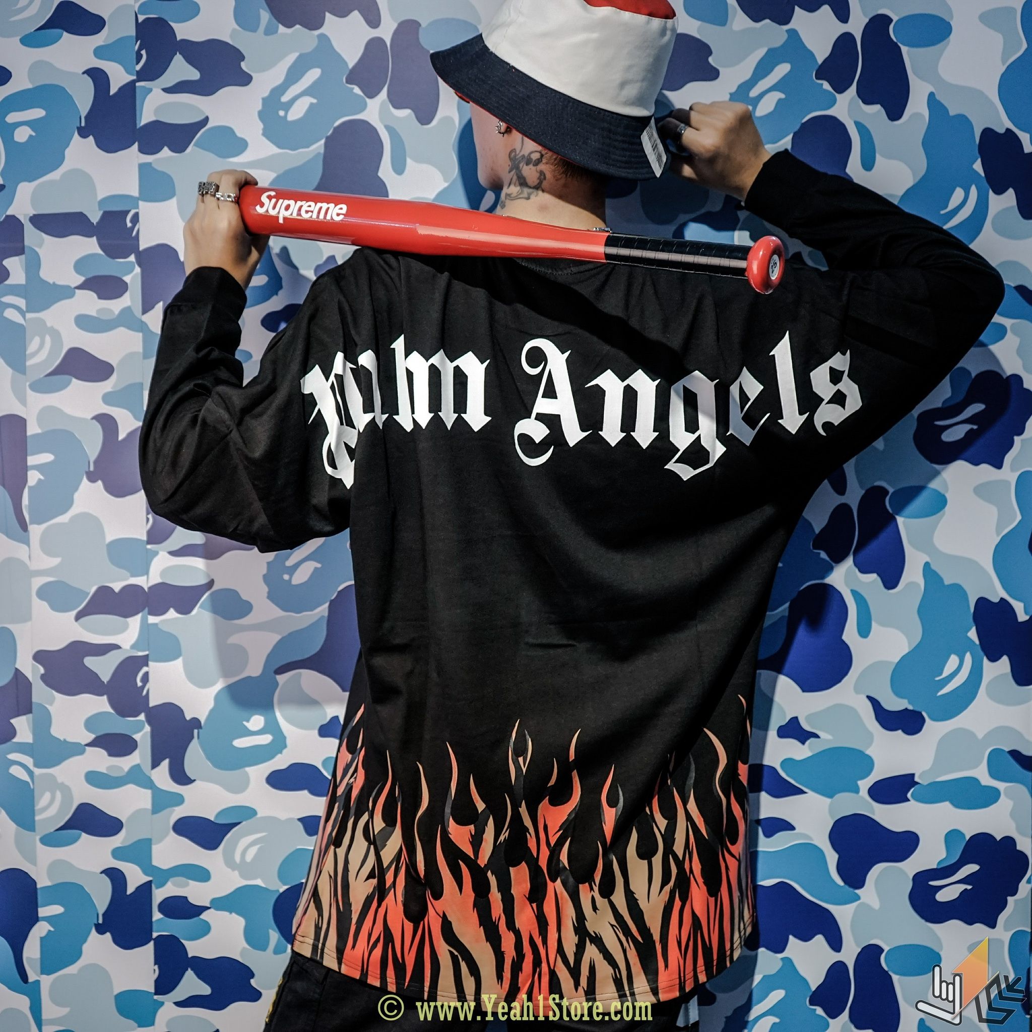 PALM ANGELS ”BURNING LOGO” OVER LONGSLEEVE BLACK