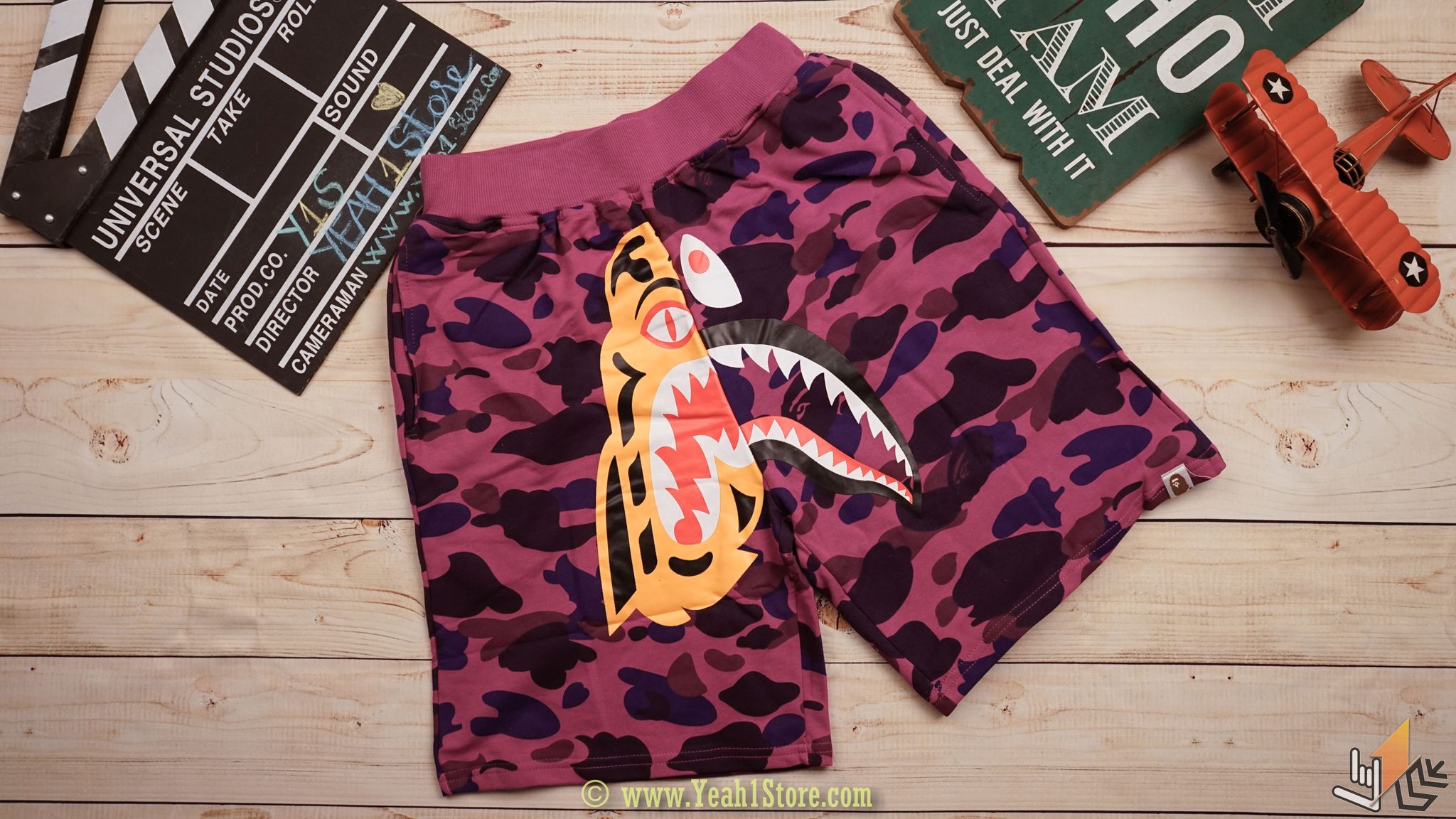 Bape Half Shark Tiger Purple Camo Shorts