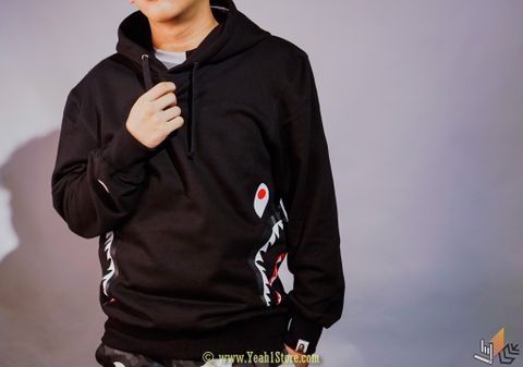  Hoodie Bape Side Zip Shark Wide Pullover Black / Red 