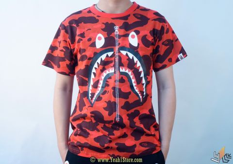  Bape Tee Zip Shark Camo Red / Pink 