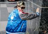 A BATHING APE - BLUE AND GREEN STUFFED BASEBALL SILK JACKET