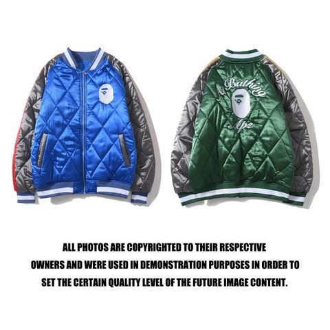  A BATHING APE - BLUE AND GREEN STUFFED BASEBALL SILK JACKET 