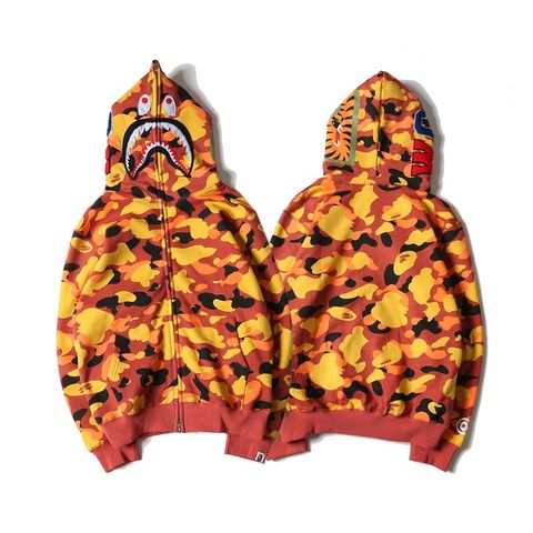  BAPE A BATHING APE - HOODIE SWEATER SHARK JAW ORANGE CAMO COAT JACKET FULL ZIPPER (HẾT HÀNG) 