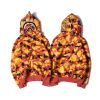 BAPE A BATHING APE - HOODIE SWEATER SHARK JAW ORANGE CAMO COAT JACKET FULL ZIPPER (HẾT HÀNG)