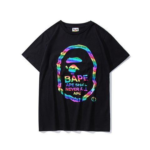  BAPE A BATHING APE RAINBOW APE HEAD ROUND COLLAR T-SHIRT (HẾT HÀNG) 