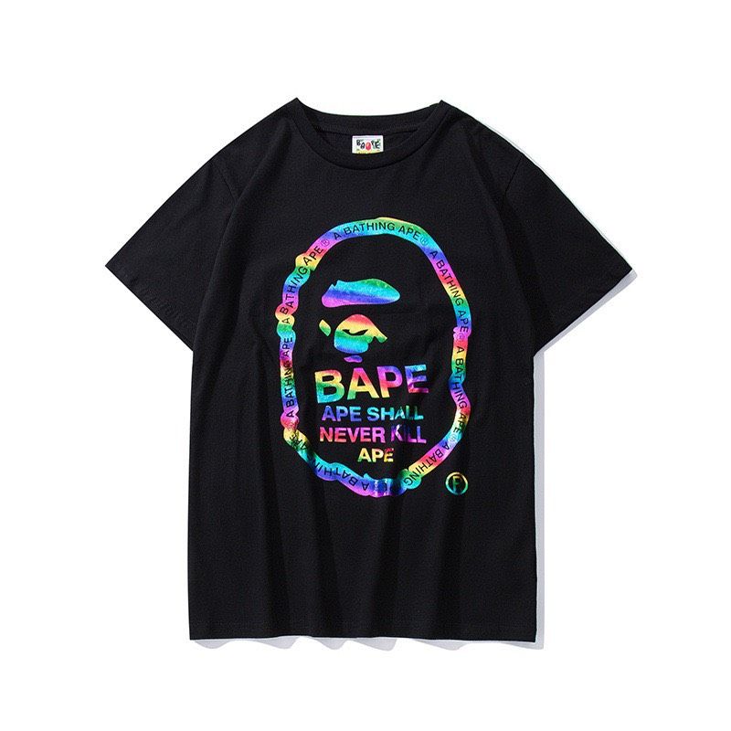 BAPE A BATHING APE RAINBOW APE HEAD ROUND COLLAR T-SHIRT (HẾT HÀNG)