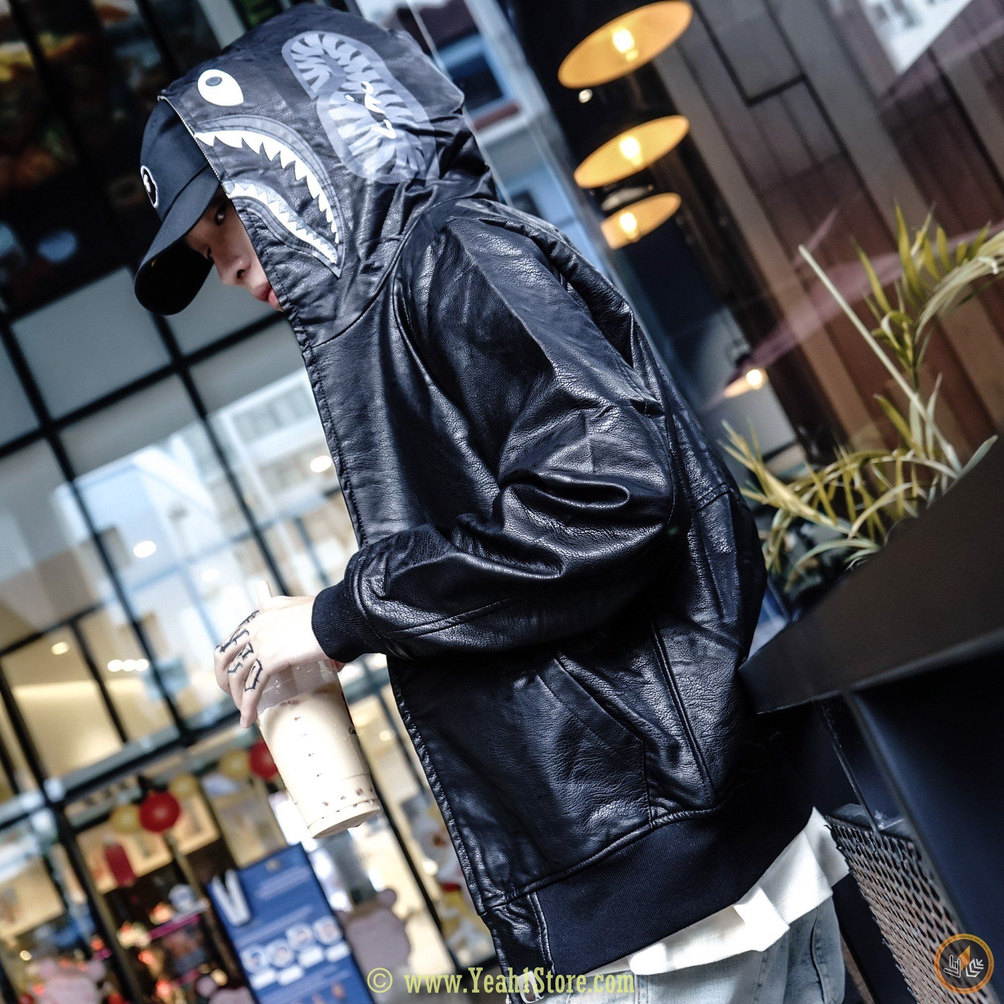 Bape® Leather Shark Hoodie Jacket Black (HẾT HÀNG)