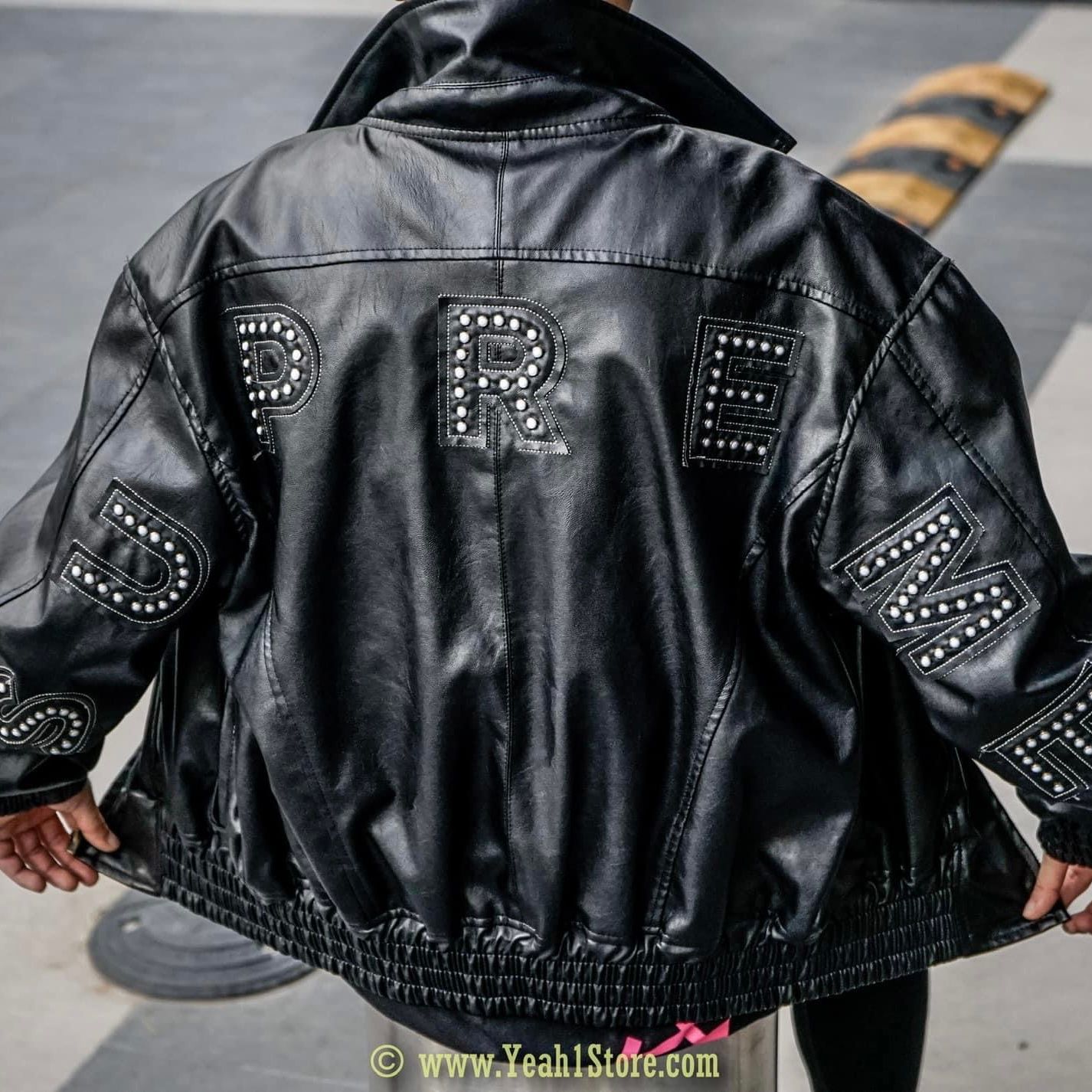 SUPREME BOMBER LEATHER BLACK (HẾT HÀNG)