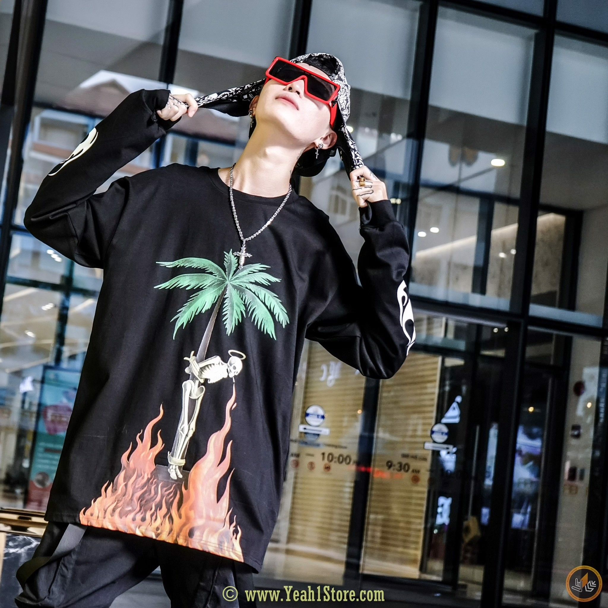 PALM ANGELS Angels Flame Coconut Tree Long Sleeve T-Shirt – SuperRich ...