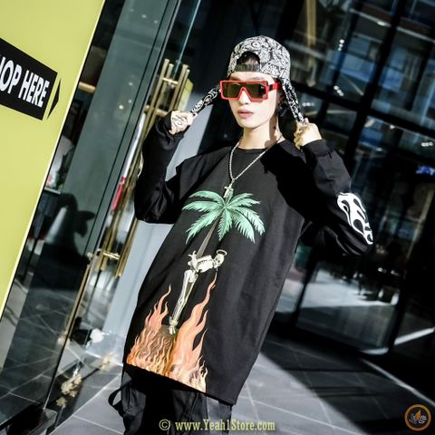  PALM ANGELS Angels Flame Coconut Tree Long Sleeve T-Shirt (HẾT HÀNG) 